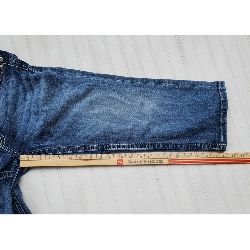 Miss Me Signature Crop Jeans Womens 32 Medium Wash Studded Embellished Bling - Picture 3 of 9